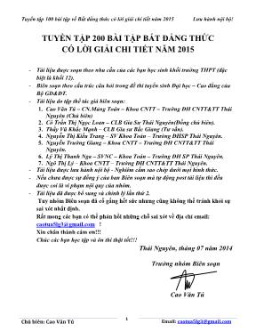 Tuyển tập 200 bài tập bất đẳng thức có lời giải chi tiết năm 2015 - Cao Văn Tú